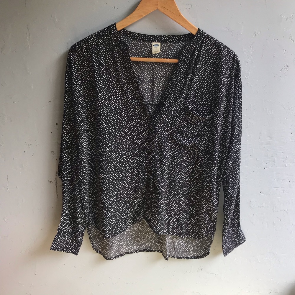 black blouse with white polka dots
